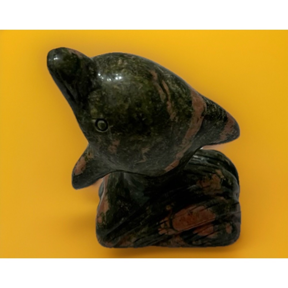 Dolphin Unakite Stone‎ Carved Animal Natural Rock Mineral Carving Polished Peace